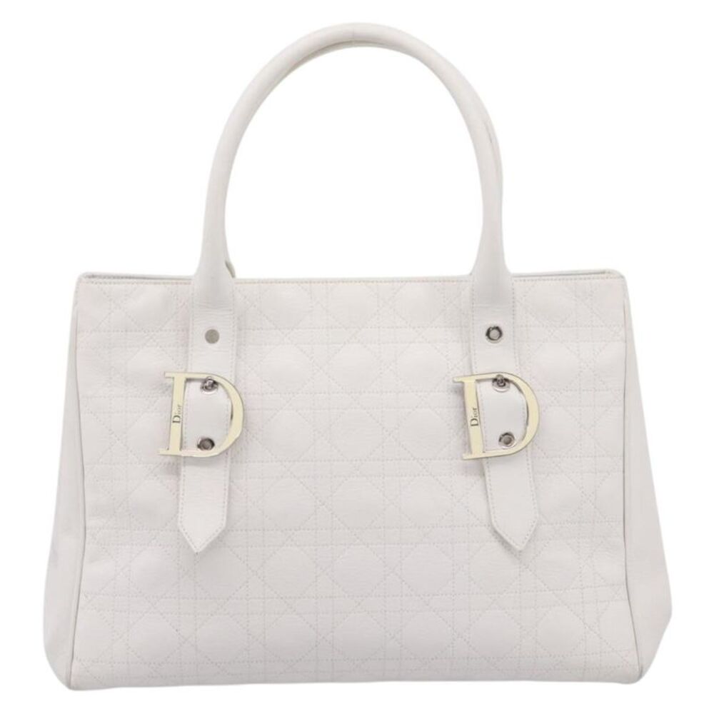 Christian Dior D Buckle Tote Cannage Stitch Leather White Leather Tote Bag Bag